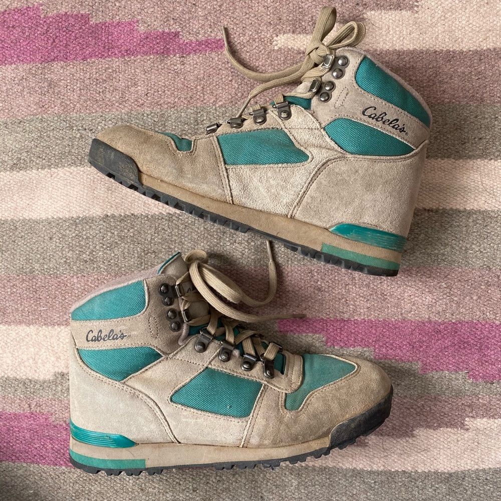 Vintage Cabela’s Taupe and Green Hiking Boots
